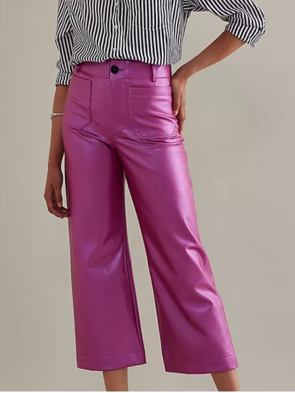 Maeve The Colette Faux Leather Crop Wide-Leg Pants Pink